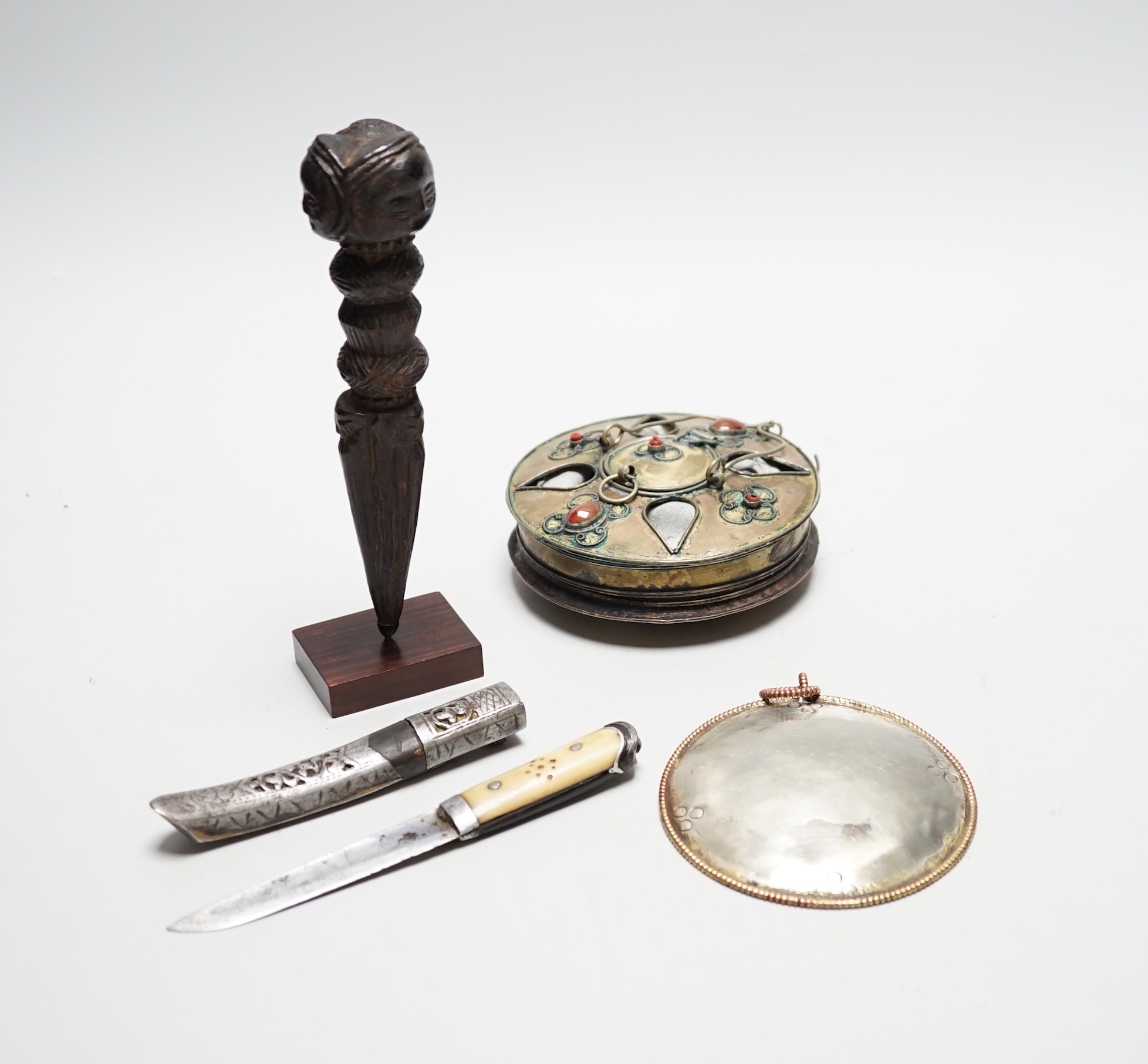 Four Tibetan items including a Phurba